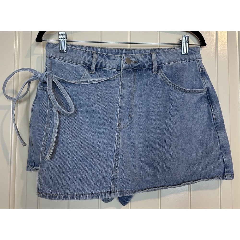 Shein Women's Denim side tie skirt skirt shorts sz 30 cotton viscose blend GUC